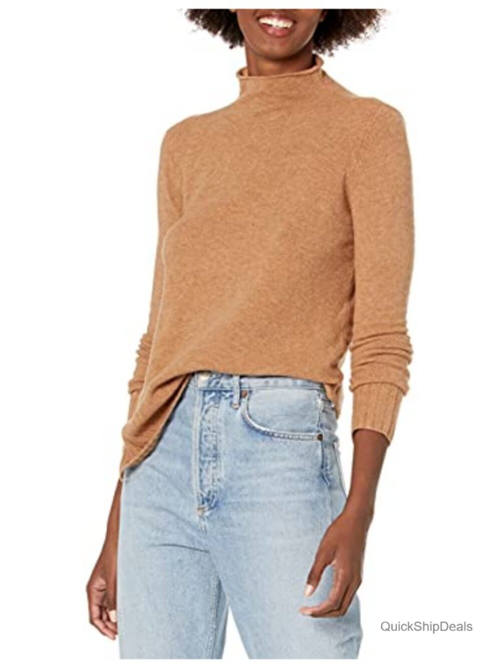 Women's Funnel Neck Stretch Sweater - Long Sleeve Pullover